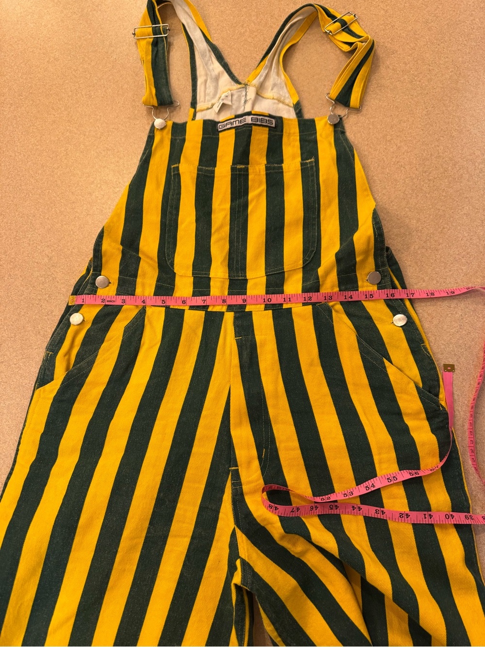 Game Gear Yellow & Green Striped Men’s Overalls - Casual Workwear Style - Picture 5 of 6
